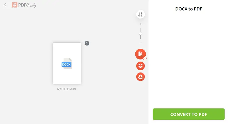 Convert DOCX to PDF online using PDF Candy Step 2